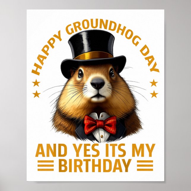 Affiche Joyeuse fête de la marmotte Oui c'est mon annivers (Devant)