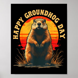 Affiche Joyeuse fête de la marmotte vintage 2025 drôle de
