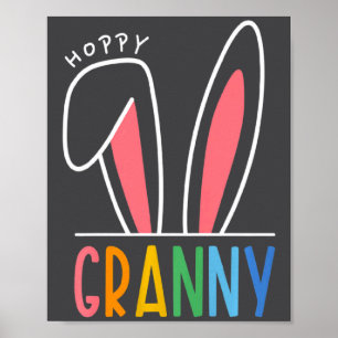 Affiche Joyeuse fête de Pâques 2023 Lapin Fu grand-mère he