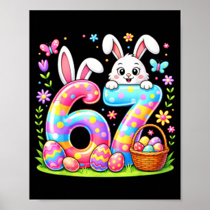 Affiche Joyeuse fête de Pâques 67 lapin panier d'œufs colo