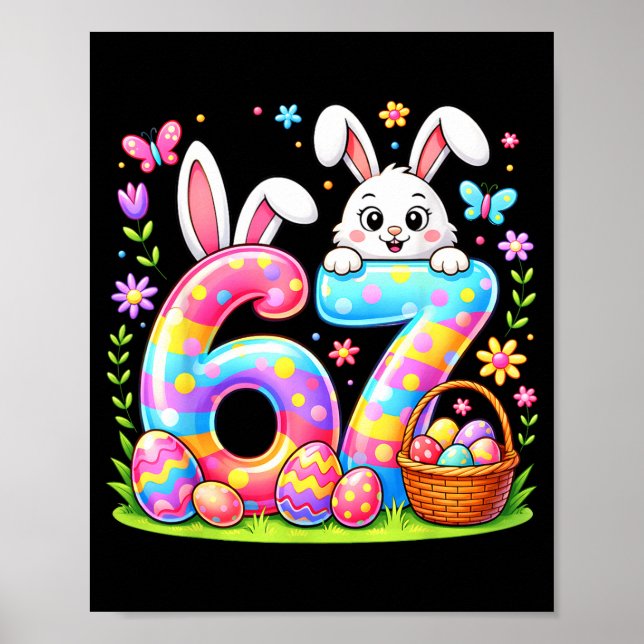 Affiche Joyeuse fête de Pâques 67 lapin panier d'œufs colo (Devant)