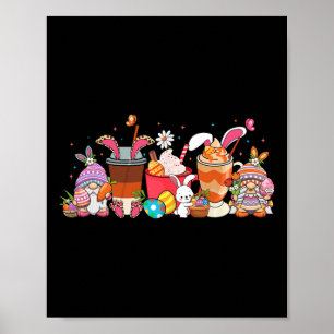 Affiche Joyeuse fête de Pâques Gnome Lapin Amateur de café