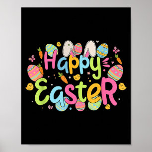 Affiche Joyeuse fête de Pâques Lapin Mignon Oreilles et Œu