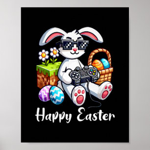 Affiche Joyeuse fête de Pâques Lapin Œuf Jeu Vidéo Enfants
