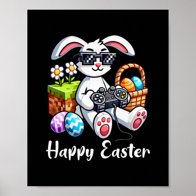 Affiche Joyeuse fête de Pâques Lapin Œuf Jeu Vidéo Enfants (Devant)