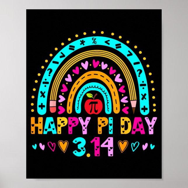 Affiche Joyeuse Fête de Pi Arc-en-ciel 3.14 Nombre Pi Prof (Devant)
