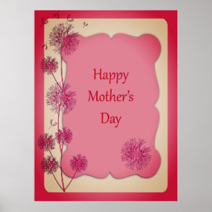 Affiche Joyeuse Fête des Mères Coupe rose et graines de pi