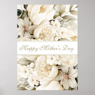 Affiche Joyeuse fête des Mères crème vanille Écriture flor