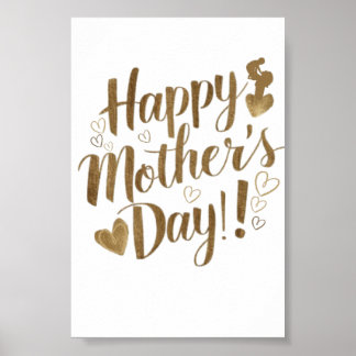 Affiche Joyeuse Fête des Mères Or Cœur Script