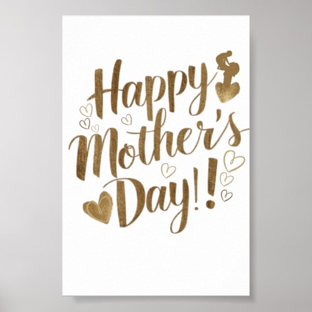 Affiche Joyeuse Fête des Mères Or Cœur Script (Devant)
