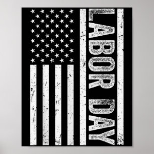 Affiche Joyeuse Fête du Travail Patriote du drapeau Vintag