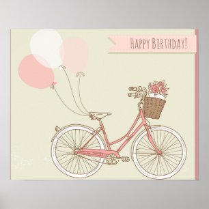Affiche Joyeuse fille cycliste anniversaire