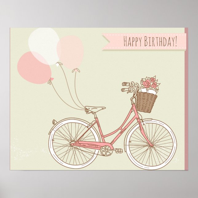 Affiche Joyeuse fille cycliste anniversaire (Devant)