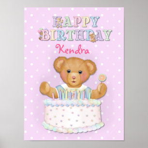 Affiche Joyeuse fille d'ours d'anniversaire - Personnalise