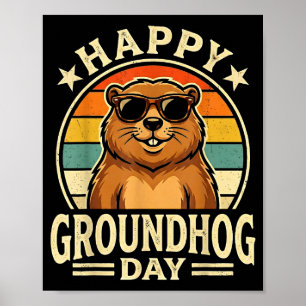 Affiche Joyeuse journée de la marmotte rétro cool 2026