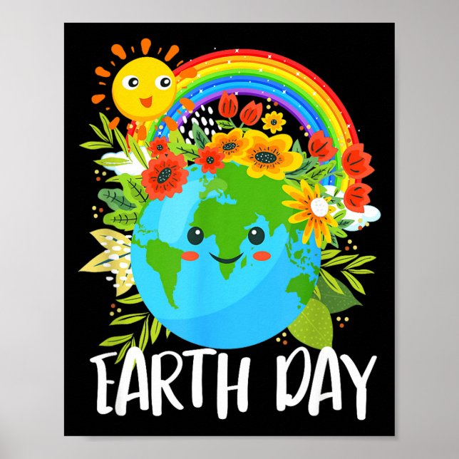 Affiche Joyeuse Journée de la Terre Terre Mignonne Avec Fl (Devant)