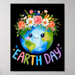 Affiche Joyeuse Journée de la Terre Terre Mignonne avec Fl