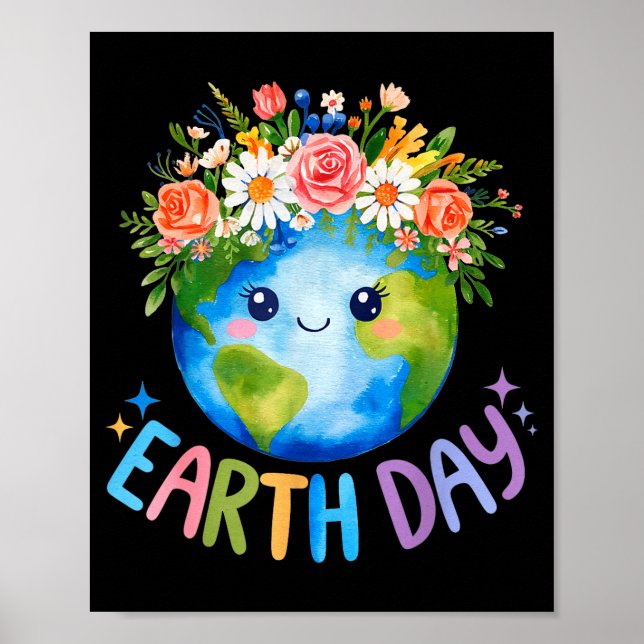 Affiche Joyeuse Journée de la Terre Terre Mignonne avec Fl (Devant)
