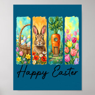 Affiche Joyeuse journée de Pâques lapin oeufs panier chass