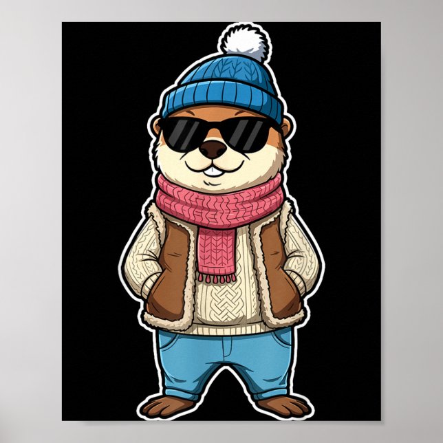 Affiche Joyeuse journée du marmotte ombre mignonne marmott (Devant)