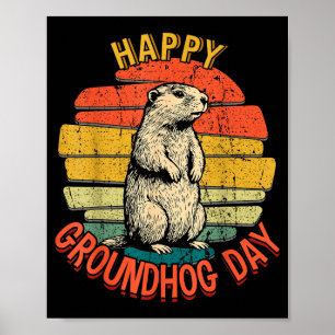 Affiche Joyeuse journée du marmotte vintage drôle woodchuc