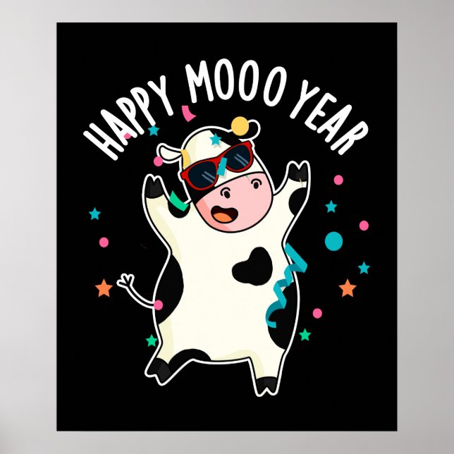 Affiche Joyeuse Moo Année Funny Cow Pun Dark BG (Devant)