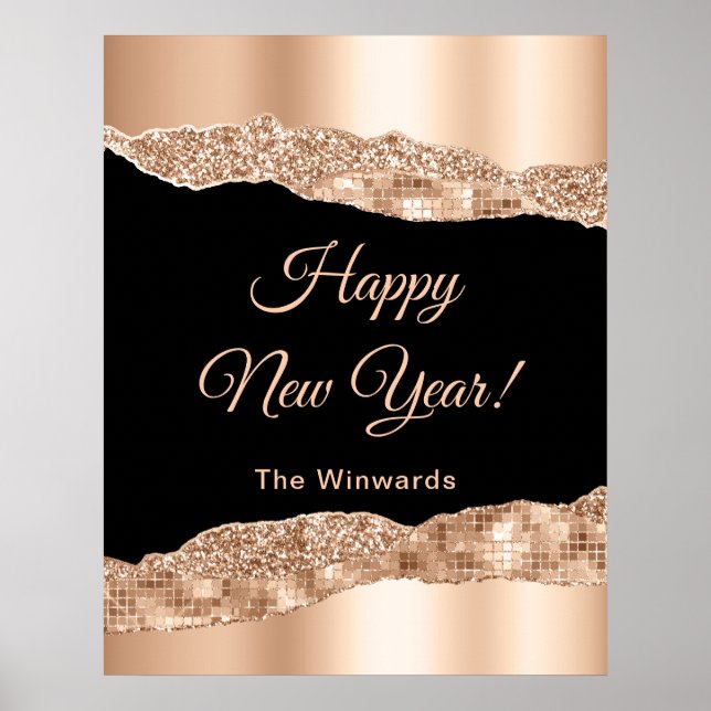 Affiche Joyeuse nouvelle année pour les larmes d'or rose e (Devant)