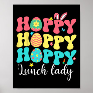 Affiche Joyeuse Pâques Dame de Cantine Lapin Coloré Équipe