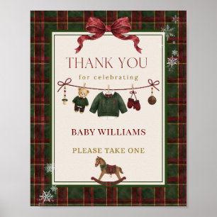 Affiche Joyeuse petite fête pour bébé, noeud écossais roug