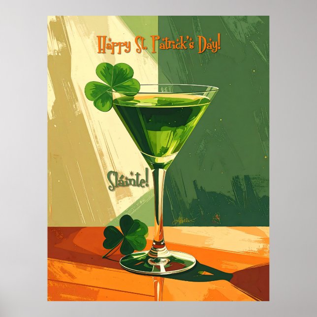 Affiche Joyeuse Saint-Patrick Shamrock Martini  (Devant)