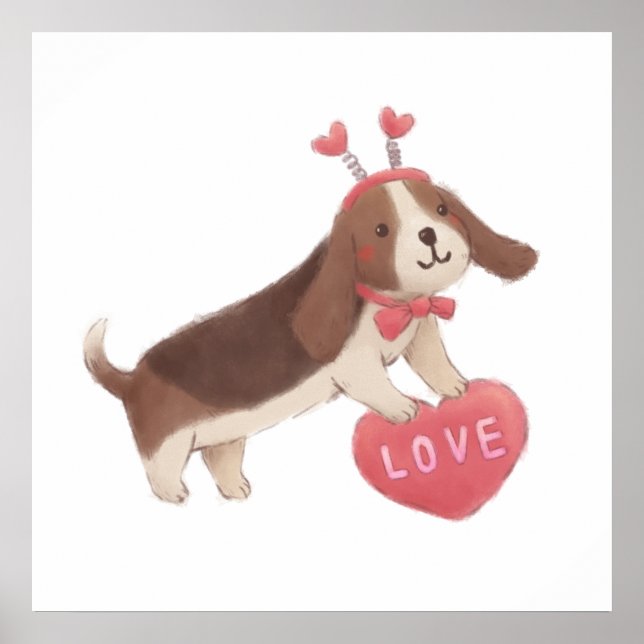 Affiche Joyeuse Saint-Valentin avec Puppy (Devant)