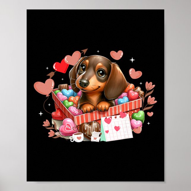 Affiche Joyeuse Saint-Valentin Cœurs Mignon Teckel Chien A (Devant)