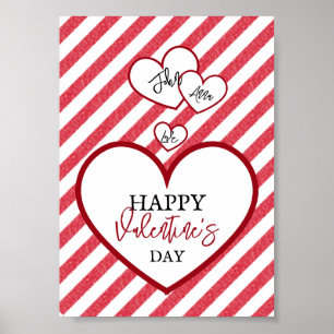 Affiche Joyeuse Saint-Valentin Cœurs Rouges Rayures de Cra