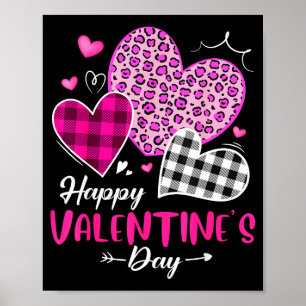 Affiche Joyeuse Saint-Valentin Léopard Et Cœurs À Carreaux