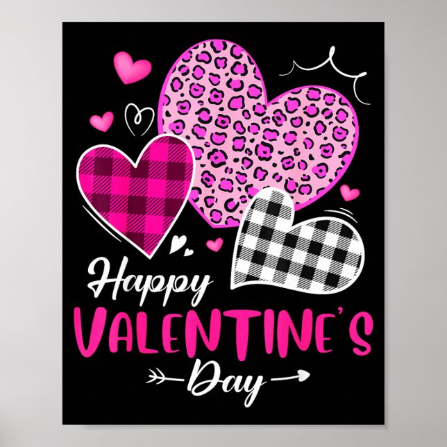 Affiche Joyeuse Saint-Valentin Léopard Et Cœurs À Carreaux (Devant)