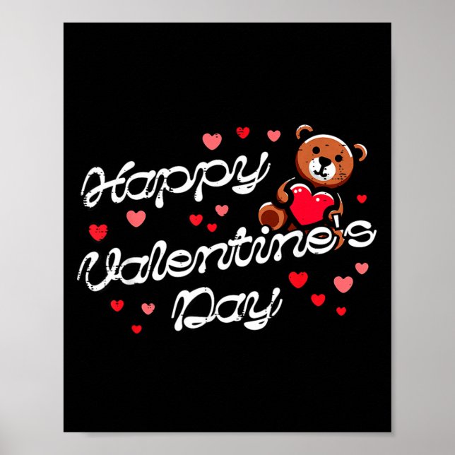 Affiche Joyeuse Saint-Valentin Ours en Peluche Cœur Mignon (Devant)