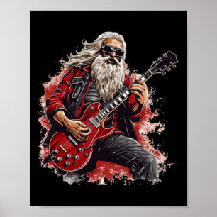 Affiche Joyeuse Saison Festive Pour Santa Moto Et Guitare