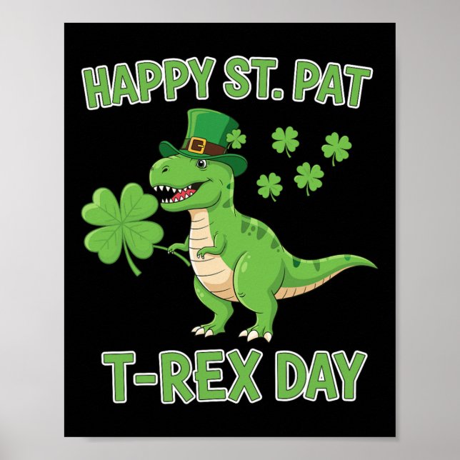 Affiche Joyeuse St Pat Trex Day Drôle Dinosaure Trèfle Cha (Devant)