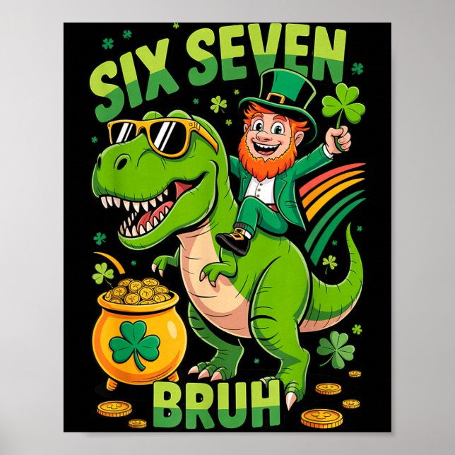 Affiche Joyeuse st patricks day lutin trex dino six (Devant)
