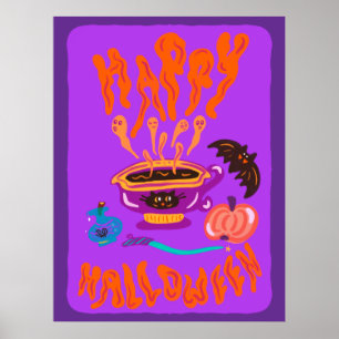 Affiche Joyeuse tasse de café sorcière Amoureux des chats