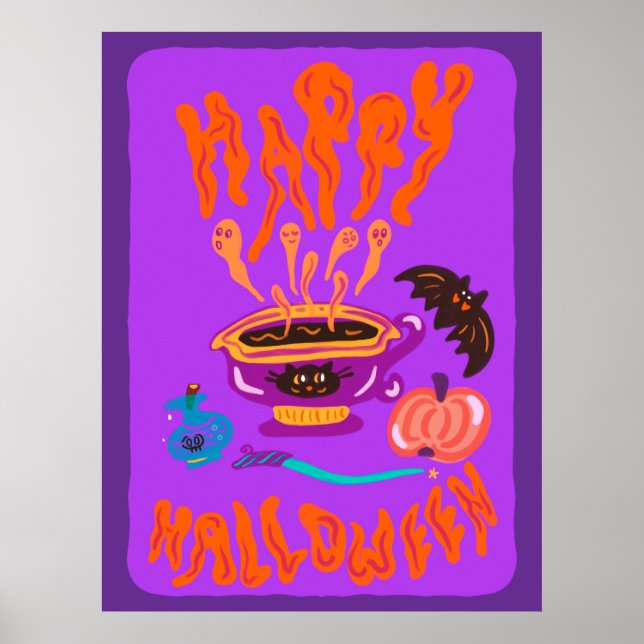 Affiche Joyeuse tasse de café sorcière Amoureux des chats  (Devant)