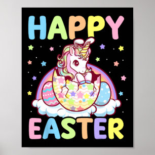 Affiche Joyeuse Unicorne de Pâques filles lapin enfants oe
