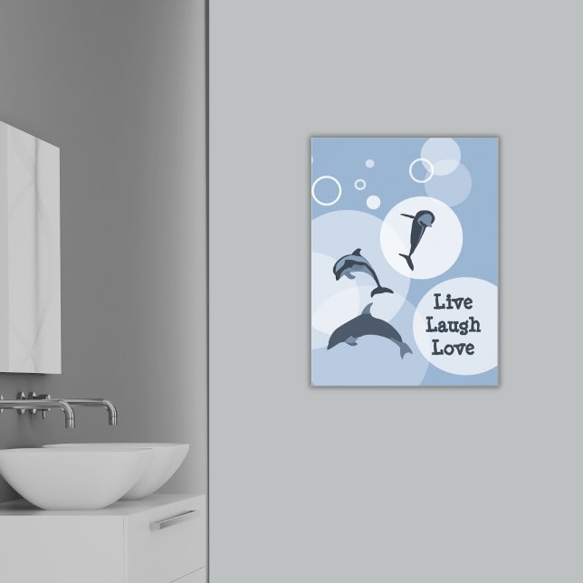 Affiche Joyeusement Jumping Dolphins Live Laugh Love (Joyfully Jumping Dolphins Live Laugh Love Poster, Bathroom Art)