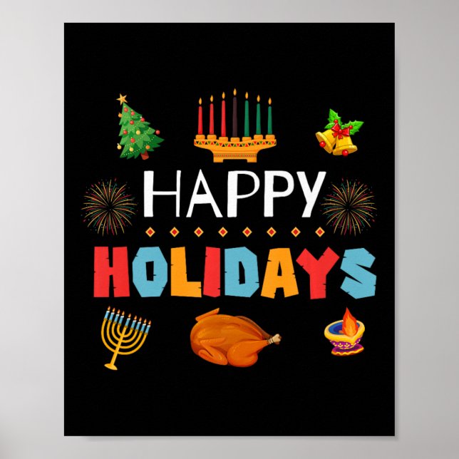 Affiche Joyeuses fêtes Diwali Kwanzaa Hanoukka (Devant)