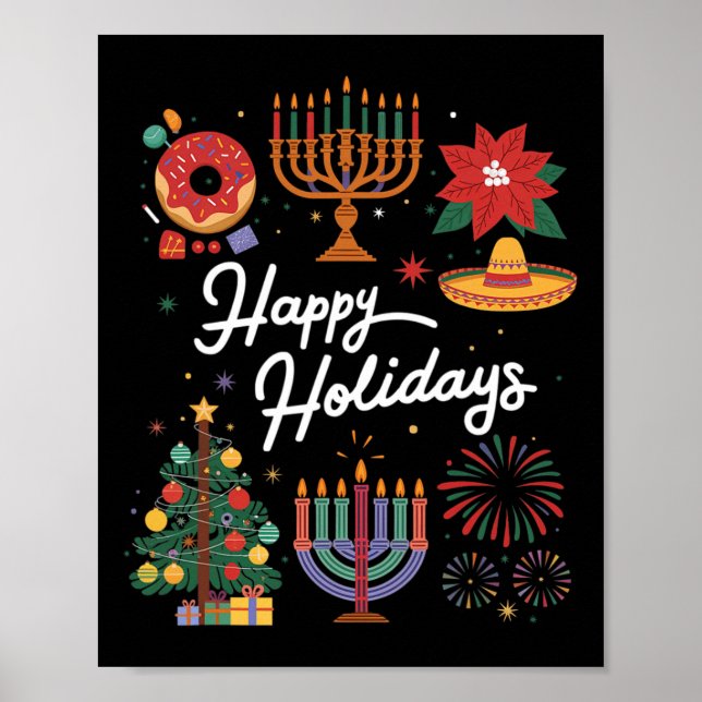 Affiche Joyeuses fêtes Hanoukka Feliz Navidad Christmas Kw (Devant)