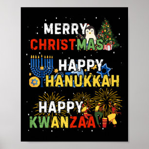 Affiche Joyeuses fêtes Joyeux Noël Joyeux Hanoukka Happy
