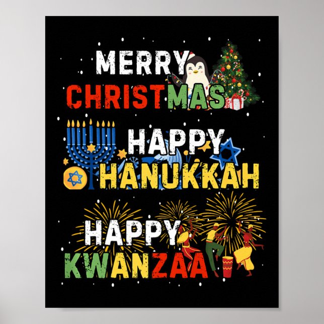 Affiche Joyeuses fêtes Joyeux Noël Joyeux Hanoukka Happy (Devant)