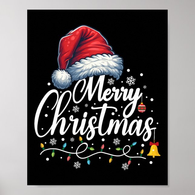 Affiche Joyeuses lumières de Noël Santa Hat Funny Famille  (Devant)