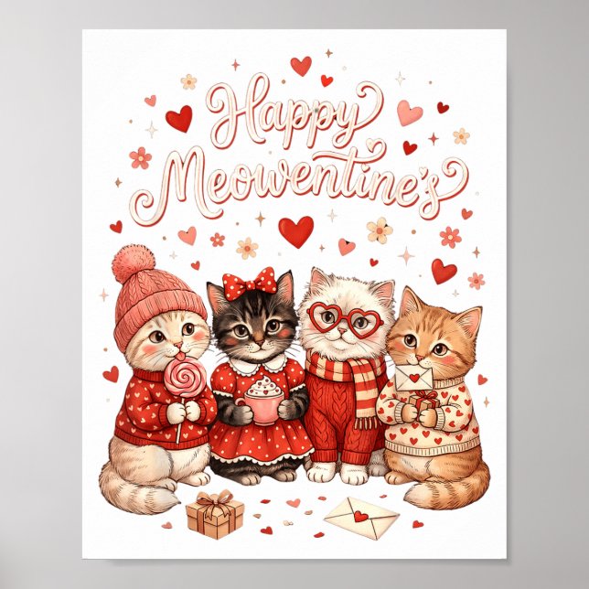 Affiche Joyeuses Meowentines Mignonnes Saint Valentin Amou (Devant)