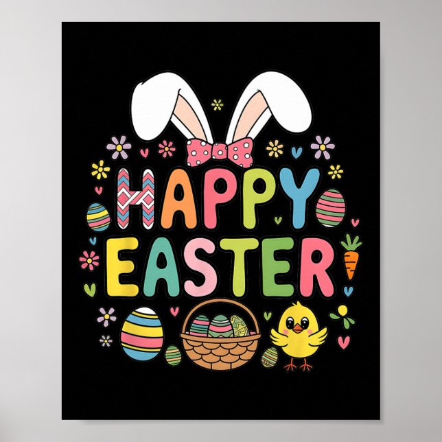 Affiche Joyeuses Pâques 2025 Mignon Lapin Jour de Pâques F (Devant)